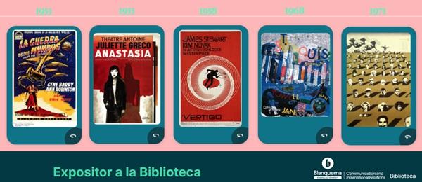 Expositor biblioteca FCRI cartells fons rosa