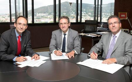 Sr. Jaume Giró, director general de la Fundació "la Caixa"; Dr. Josep M. Garrell, rector de la Universitat Ramon Llull; Dr. Andreu Ibarz, director general de la Fundació Blanquerna